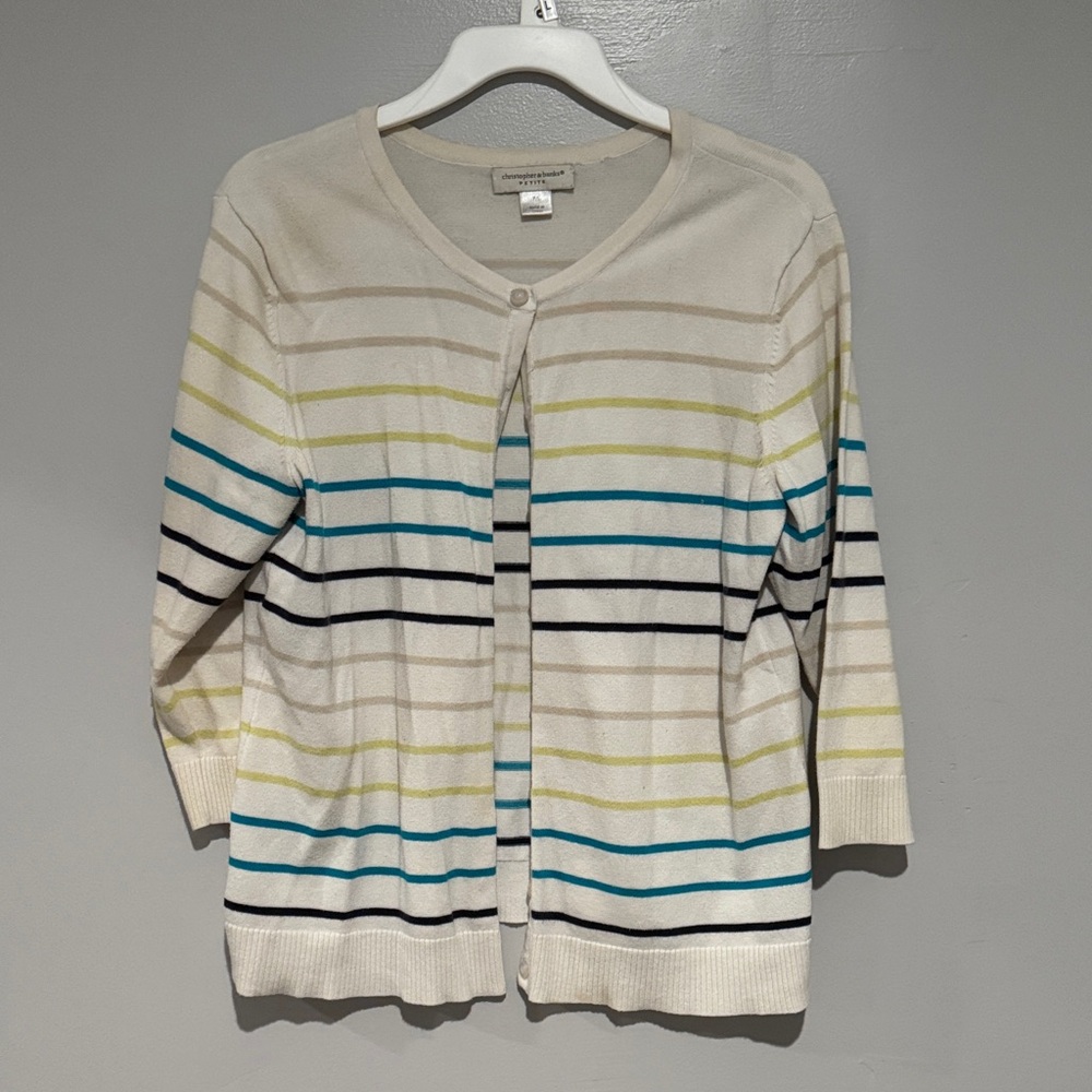 Christopher & Banks Cream Cardigan with Multicolor Stripes